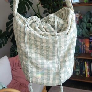 Sezane Floral Embroidered Bucket Bag Sage - Size TU